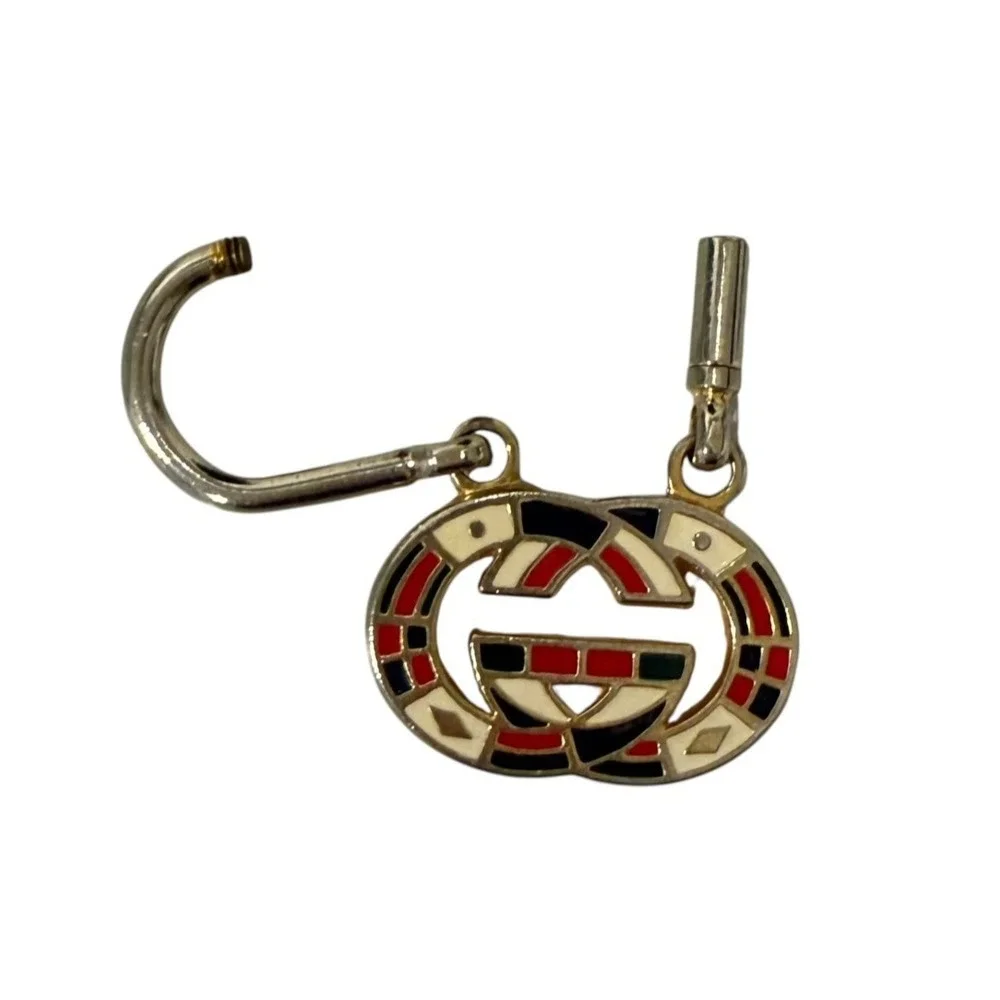 Gucci Multi-Hued 1980s Vintage Metal Interlocking Logo Enameled Keyring